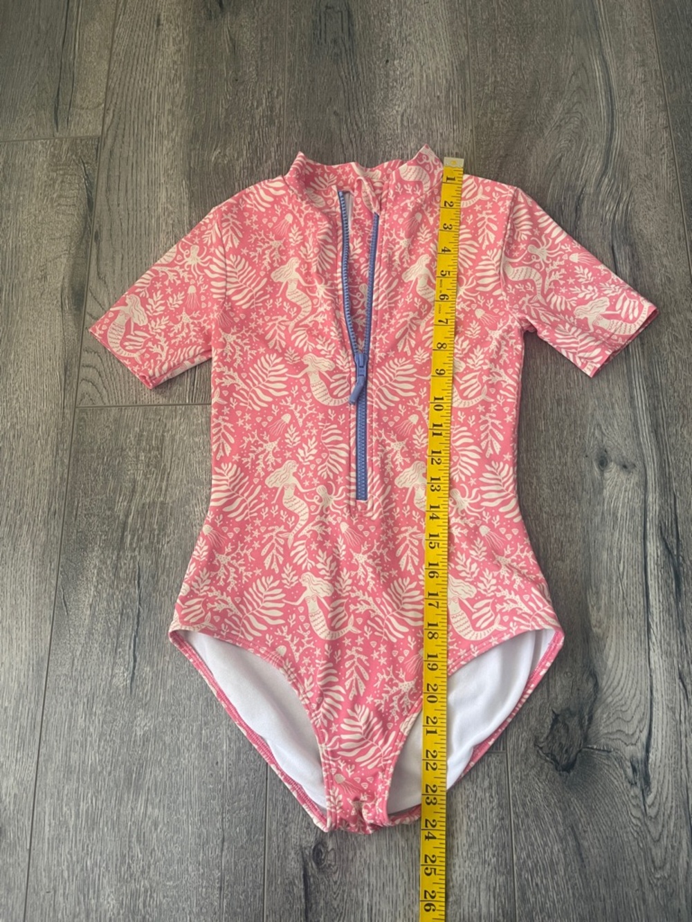 Boden Pink Mermaid Short-Sleeve One-Piece Swimsuit with Blue Zip - Picture 4 of 12